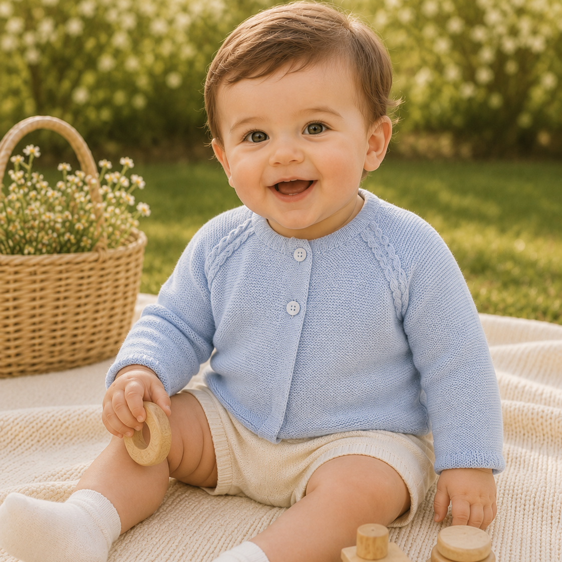 Burgau Cotton Baby Cardigan — Baby Blue – view 2