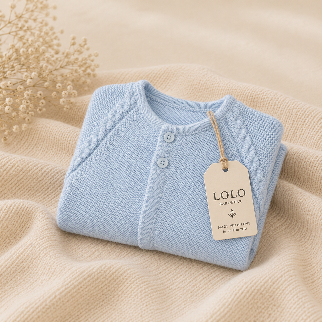Burgau Cotton Baby Cardigan — Baby Blue – view 4