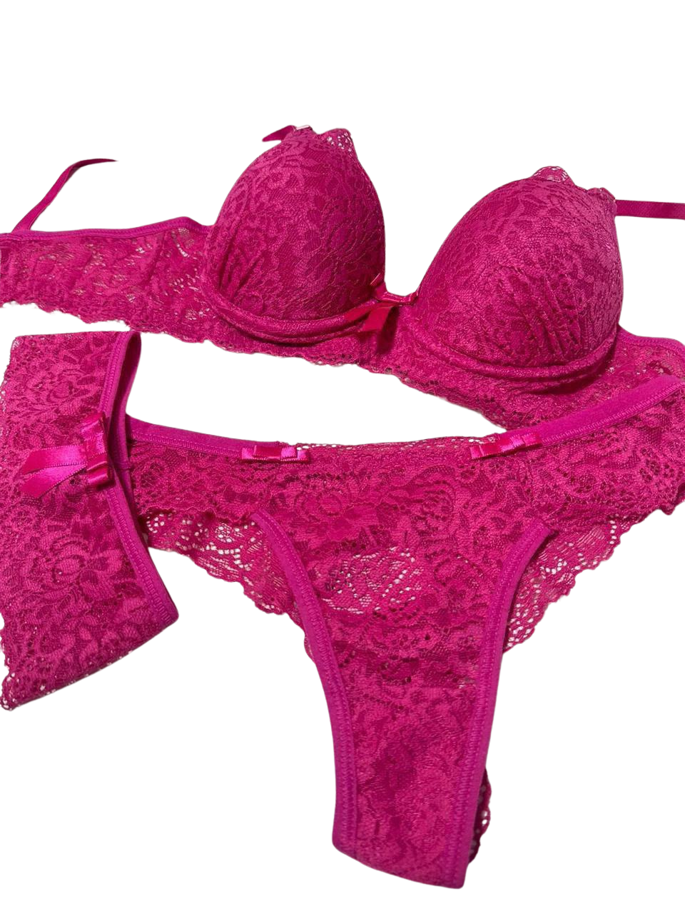 Marinha Lace Set with Garter · Pink