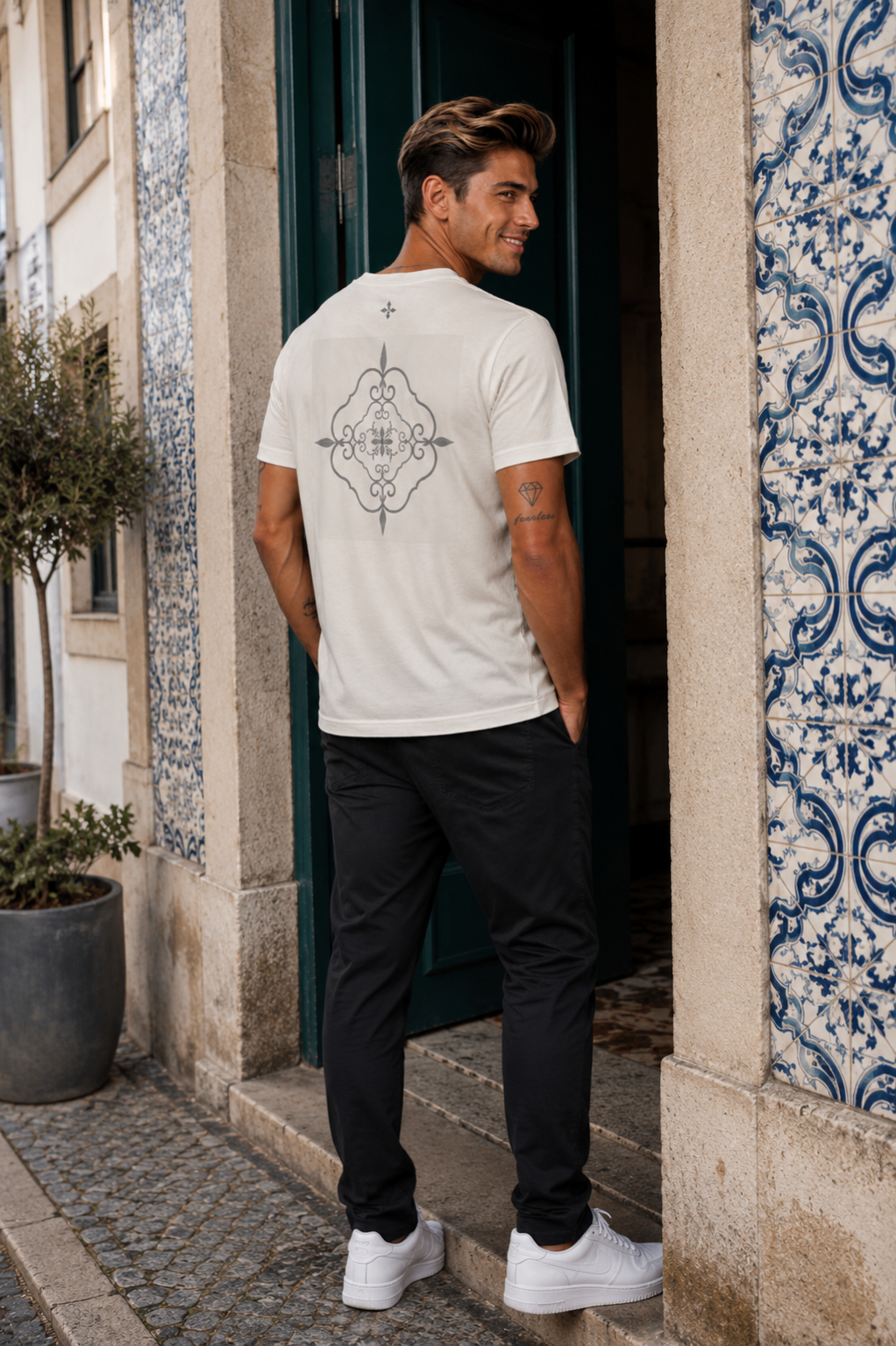 Luso Tile Back-Print Tee — Off-White – view 2