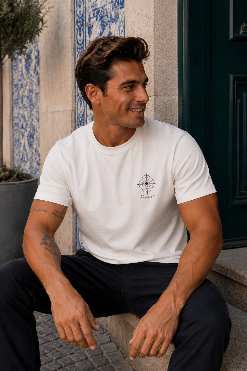 Luso Tile Back-Print Tee — Off-White by REEXIST