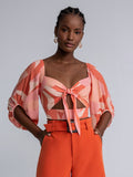 Vilamoura Tie-Front Crop Top — Coral Print by JOLOVERS