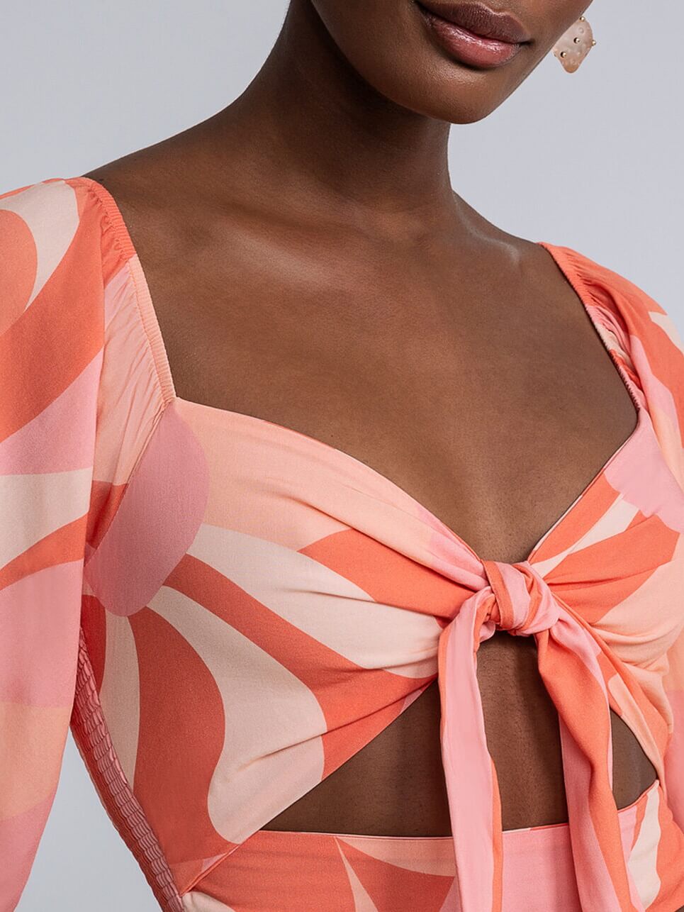 Vilamoura Tie-Front Crop Top — Coral Print – view 5