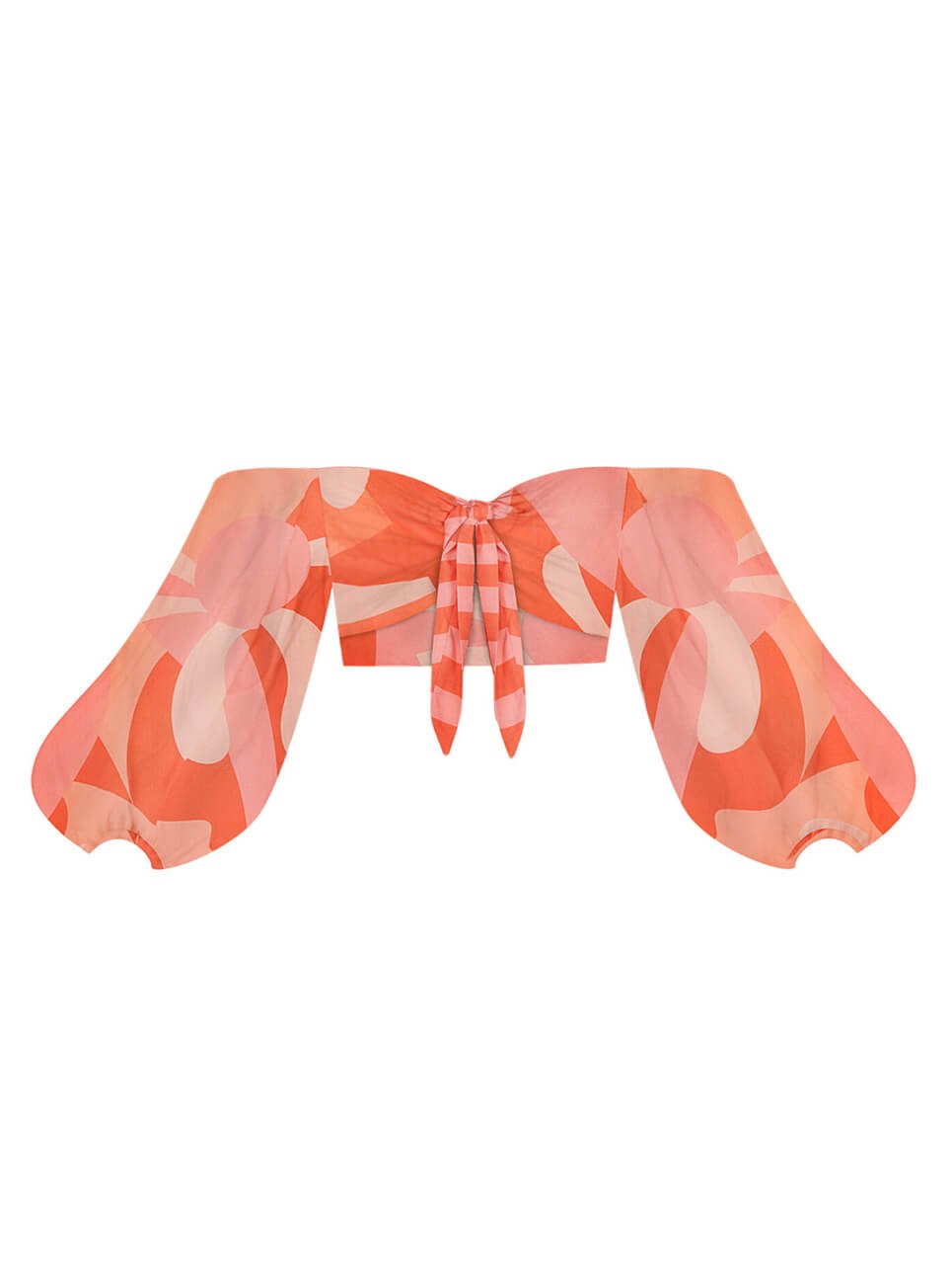 Vilamoura Tie-Front Crop Top — Coral Print – view 3