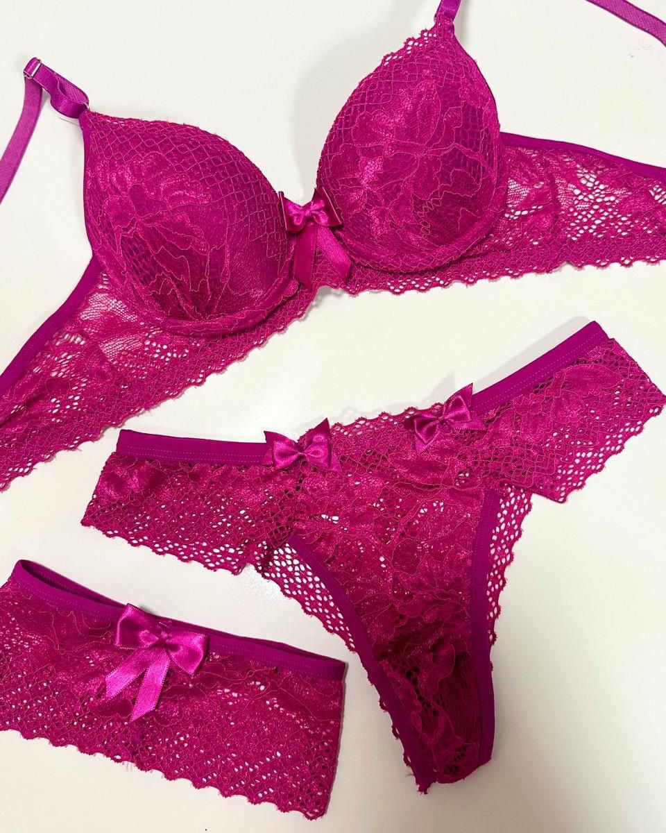 Marinha Lace Set with Garter · Pink
